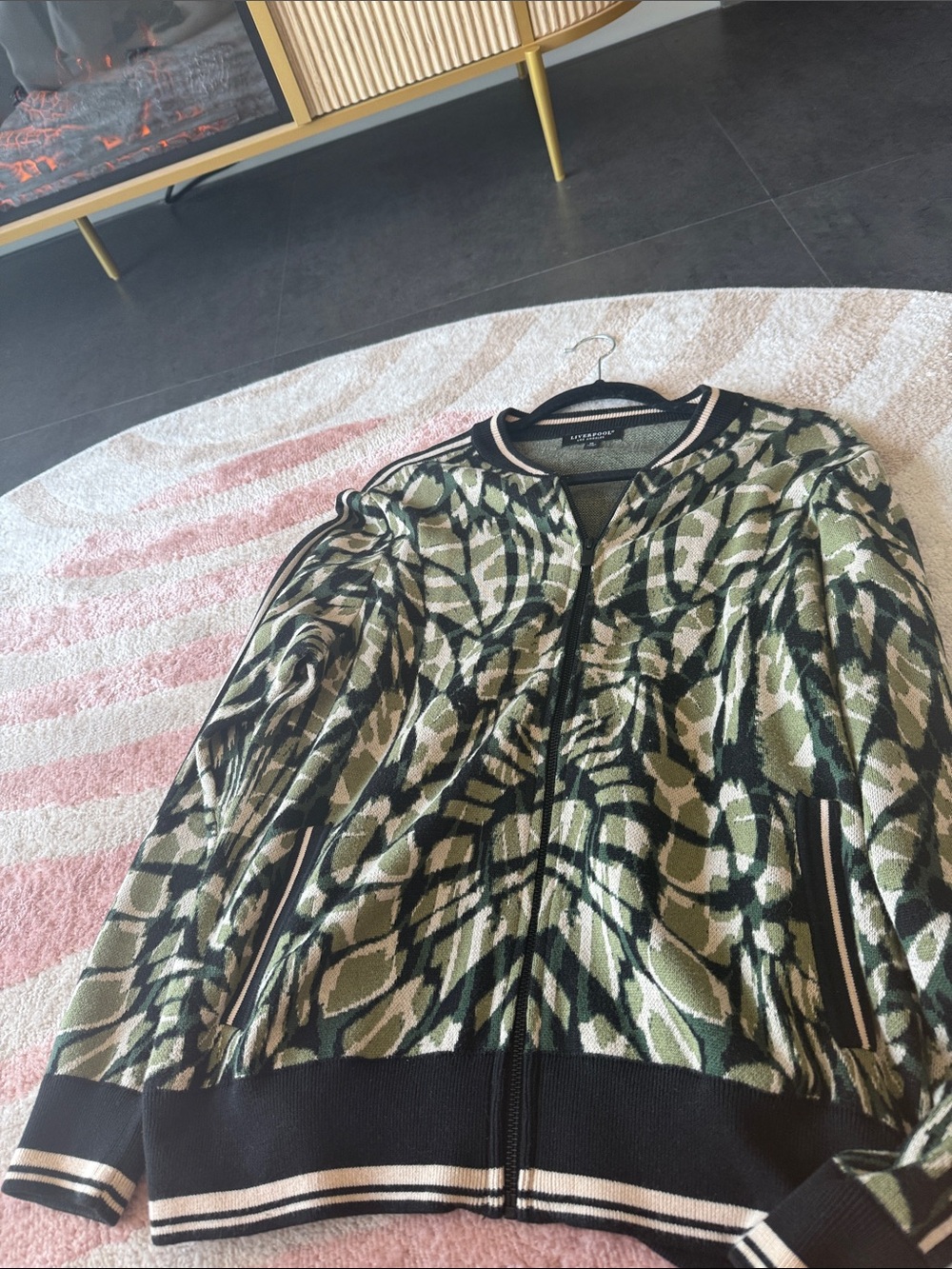 Liverpool Green Black Cream Patterned Bomber Jacket